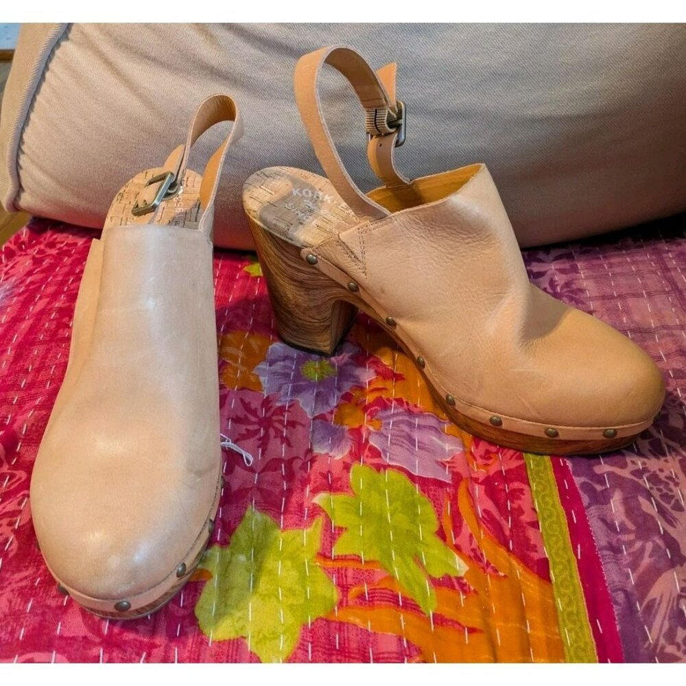 KORK Ease Darby Women 11 Natural Slingback Leather Clogs Shoes Boho Platform